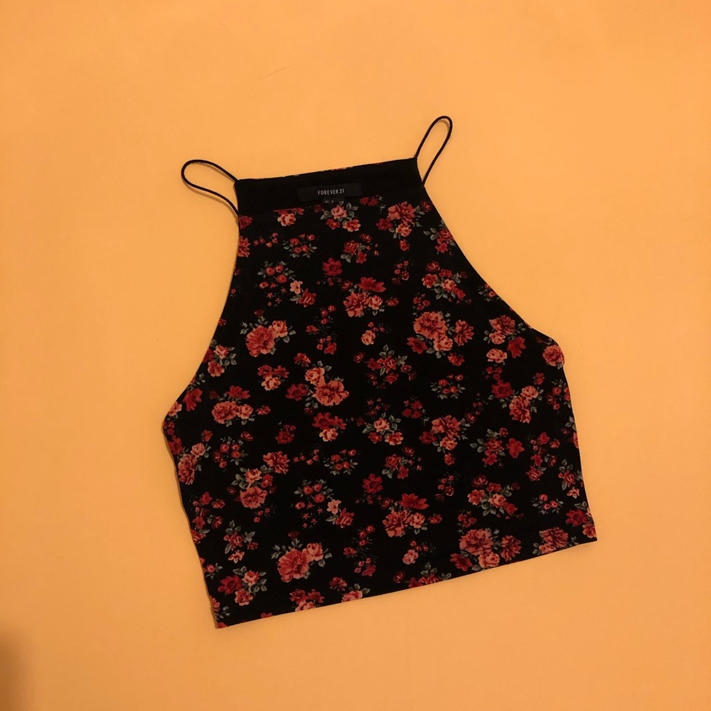 Black & Red Floral Tank Crop Top